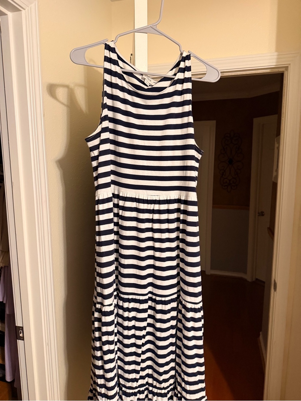 J Crew Navy and White Striped Sleeveless maxi Dress